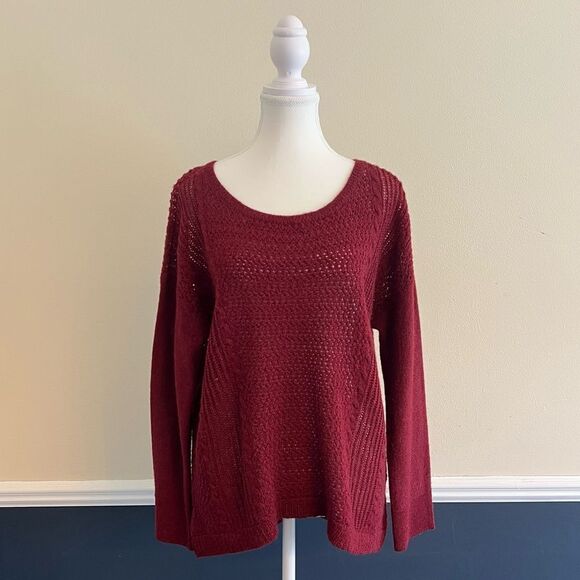 Eileen Fisher Alpaca Wool Blend High Low Sweater in Burgundy Size Medium - Picture 3 of 9